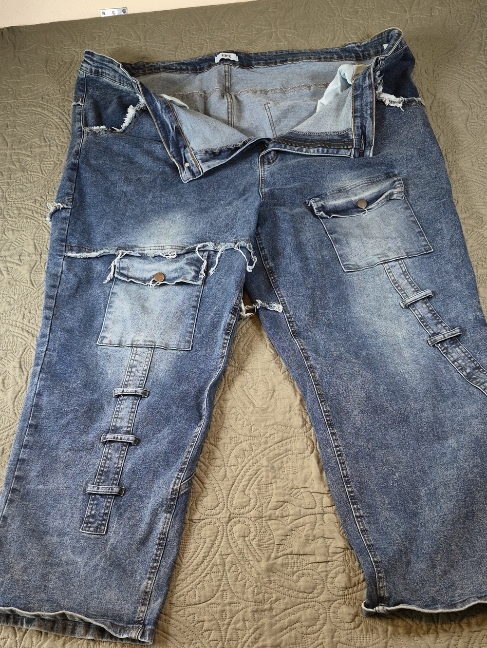 H&M Men's Relaxed Blue Distressed Cargo Jeans